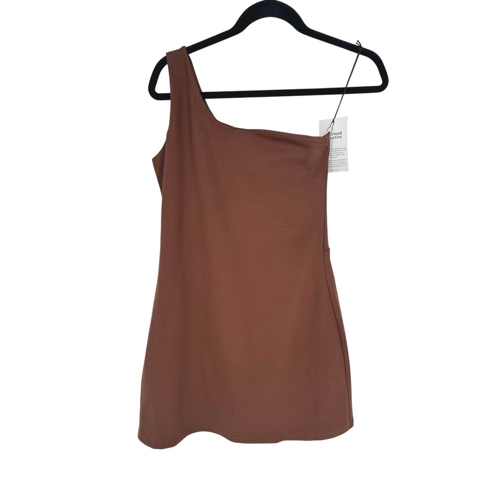 Girlfriend Collective Bianca One Shoulder Dress Brown M NWT Compressive Active